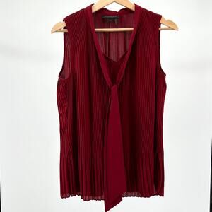 Donna Karan New York Burgundy Sheer Pleated Tie-Front Sleeveless Blouse